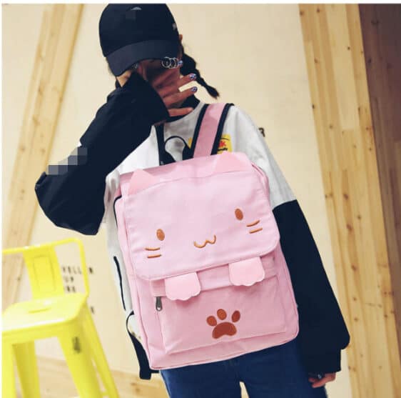 Lovely Neko Cat Paw Pink Student Backpack