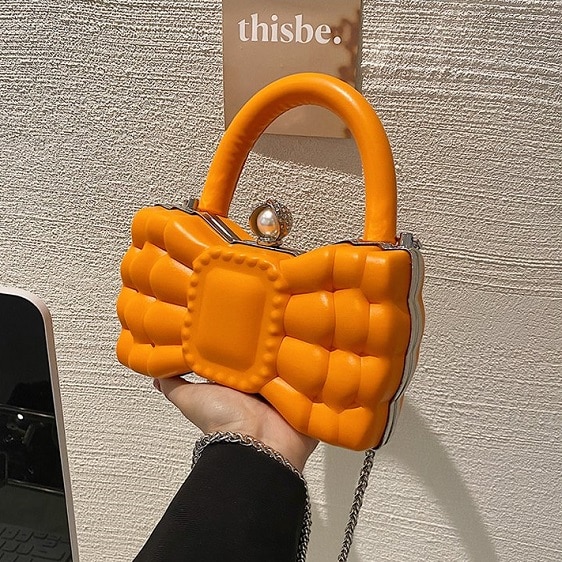 Lovely Orange Bow-Shaped Pearl Lock Shoulder Bag