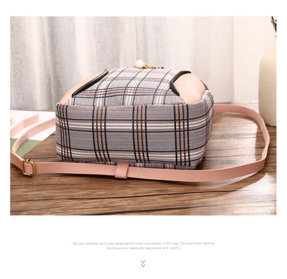 Lovely Plaid Gold Ribbon Pink Teen Backpack