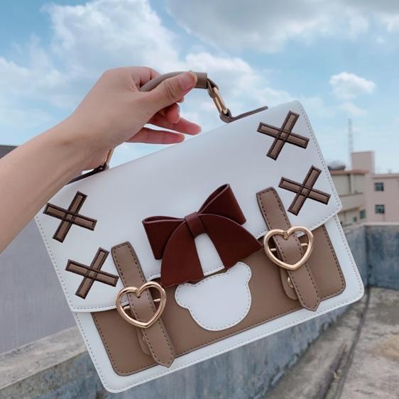 Lovely Simple Bowknot Design Square White Handbag