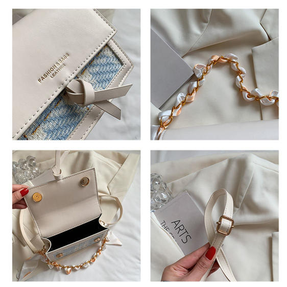 Lovely Woven Design Chain & Ribbon Strap Handbag