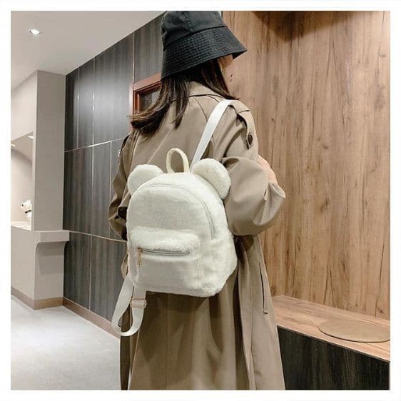 Trendy Cute Bear Ears White Girl Backpack