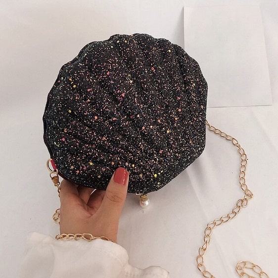 Charming Black Sequined Shell-Like Shoulder Bag