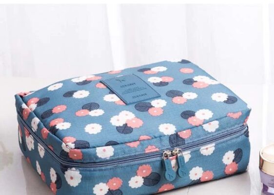 Charming Blue Floral Travel Organizer Makeup Bag