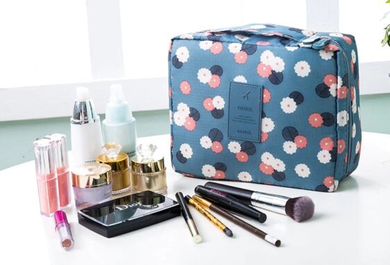 Charming Blue Floral Travel Organizer Makeup Bag
