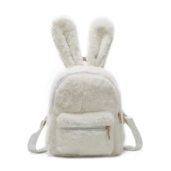 Charming Bunny Ears Design White Teen Backpack