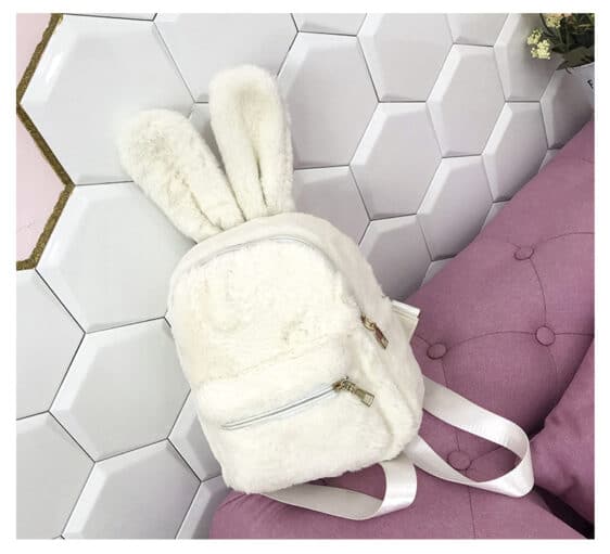 Charming Bunny Ears Design White Teen Backpack