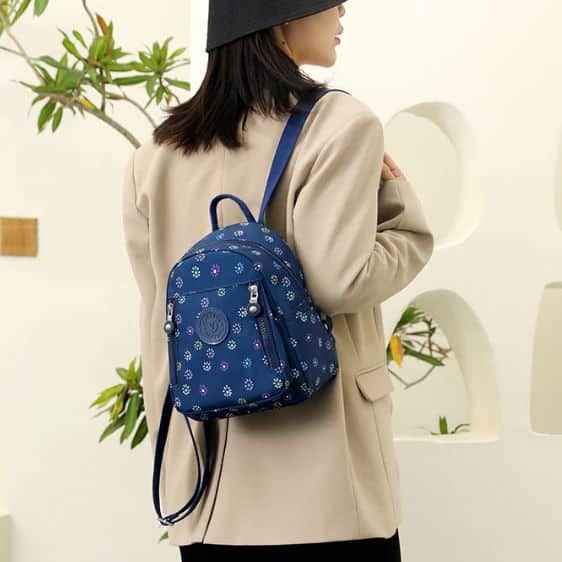 Charming Flower Pattern Navy Blue School Backpack