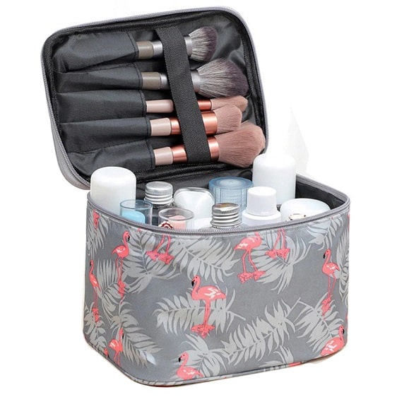 Charming Gray Flamingo Makeup Organizer Bag