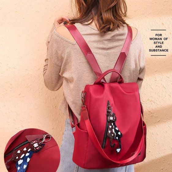 Charming Teen Girl Red Backpack With Cat Pendant