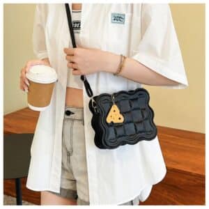Cute Biscuit Shape Square Black Candy Color Handbag