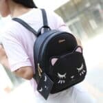 Cute Cat Face Animal Black Pink Woman Backpack