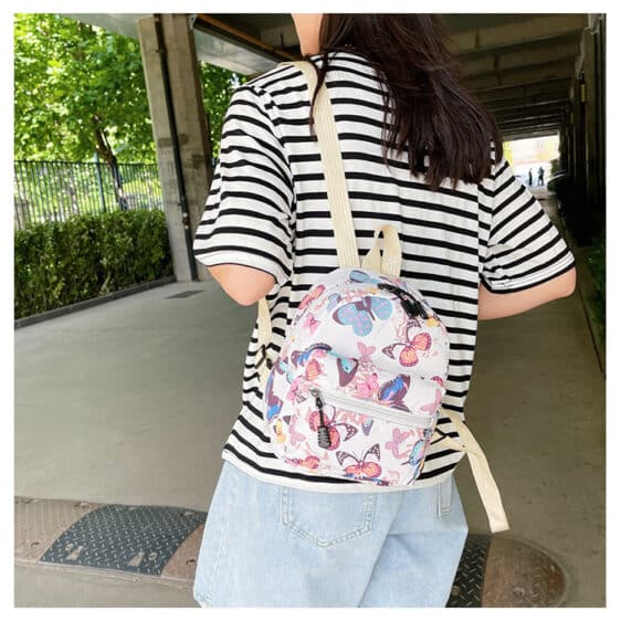 Cute Colorful Butterfly Print White Cream Backpack