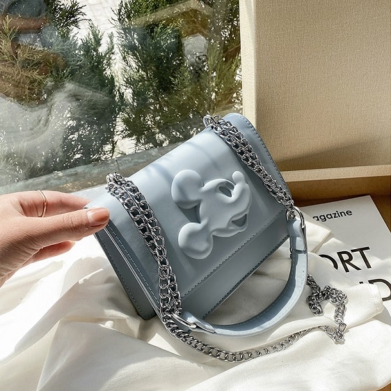 Cute Embossed Mickey Mouse Blue Ladies Handbag