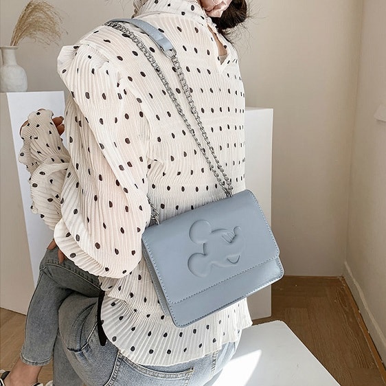 Cute Embossed Mickey Mouse Blue Ladies Handbag