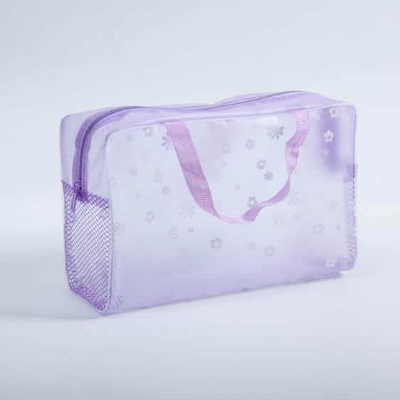 Cute Floral Design Purple Waterproof Cosmetic Bag
