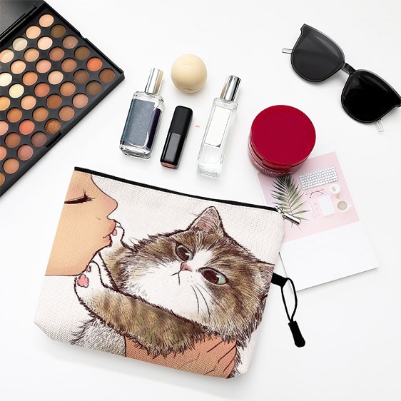 Cute & Grumpy Cat Design Girly Makeup Pouch