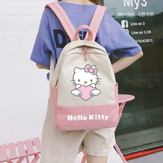 Cute Hello Kitty Heart Angel Khaki Backpack