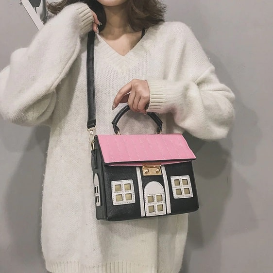 Cute House Design Black Fashionable Women's Handbag
