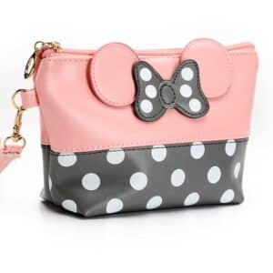 Cute Minnie Mouse Bow Design Pink Gray Makeup Bag