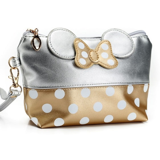Cute Minnie Mouse Bow Design Silver Makeup Pouch