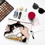 Cute Pinching Chubby Cat Girly Makeup Pouch