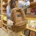 Cute Plush With Cartoon Pendant Brown Backpack