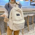 Cute Plush With Cartoon Pendant White Backpack