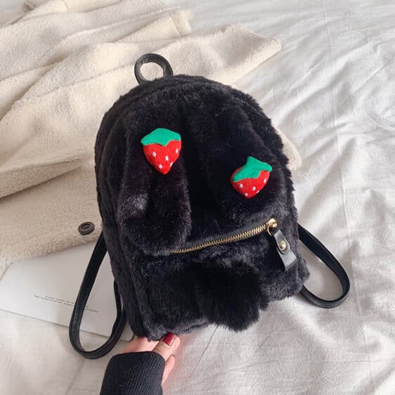 Cute Rabbit Ear Strawberry Black Girl Backpack
