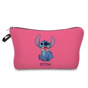 Cute Stitch Pink Background Girly Cosmetic Pouch