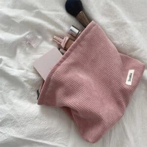 Elegant Corduroy Rose Gold Pink Makeup Bag