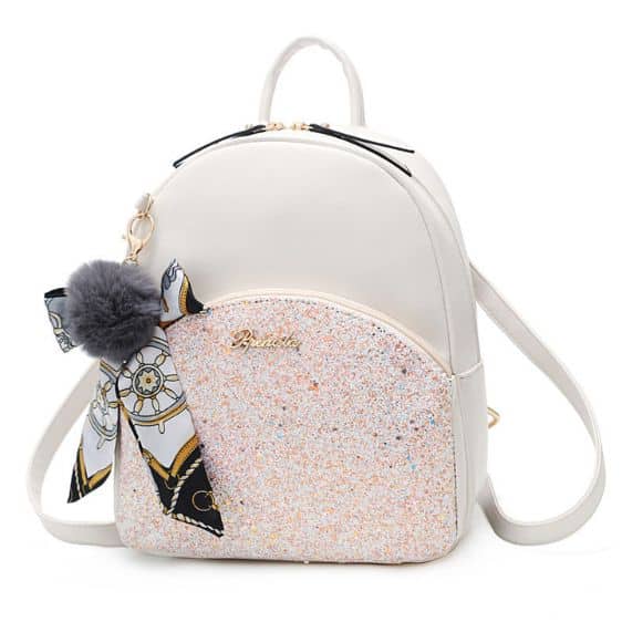 Elegant Glitter-Like Art White Teen Girl Backpack