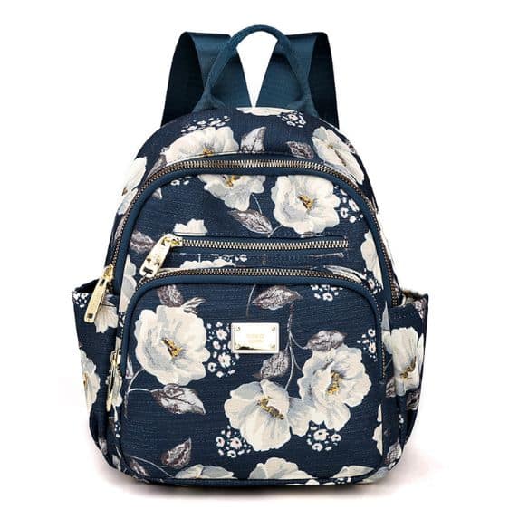 Elegant White Rose Design Blue Woman Backpack