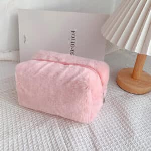 Fashionable Pink Plushy Fur Women's Makeup Bag