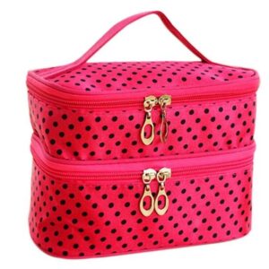 Girly Polka Dots Rose Double Section Cosmetic Bag