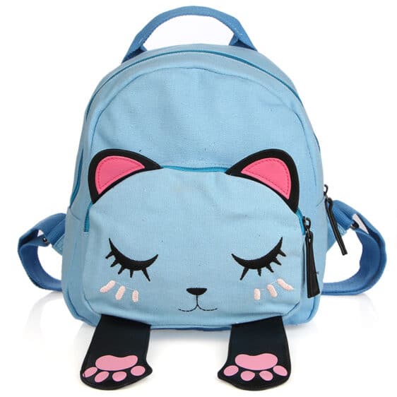 Kawaii Blue Cat Design Teenage Girl Backpack