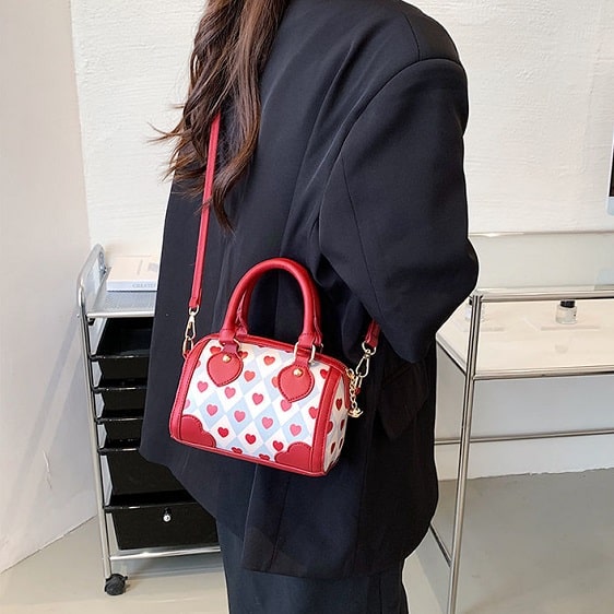Kawaii Heart Print Fashionable Red Shoulder Bag