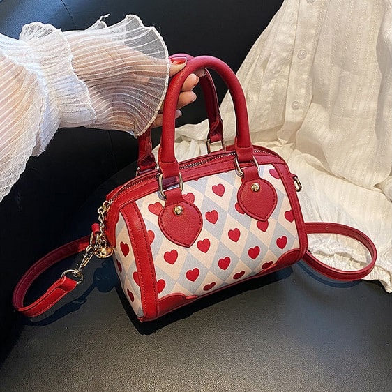 Kawaii Heart Print Fashionable Red Shoulder Bag