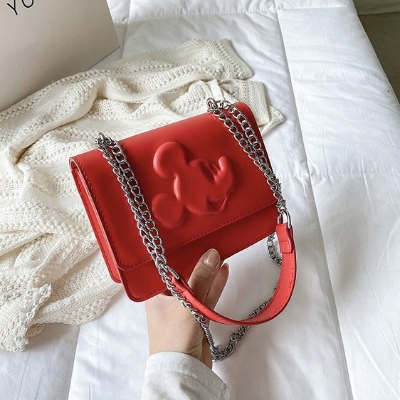 Kawaii Mickey Mouse Embossed Red Teen Shoulder Bag