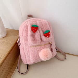 Kawaii Rabbit Ear Strawberry Design Pink Backpack