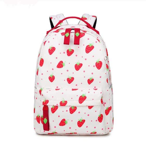 Kawaii Strawberry Pattern White School Backpack