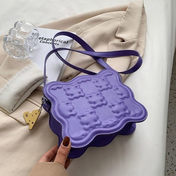 Lovely Biscuit Shape Square Purple Ladies Handbag
