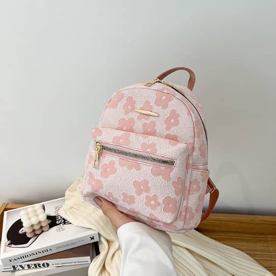 Lovely Flower Pattern Pink Woman Backpack