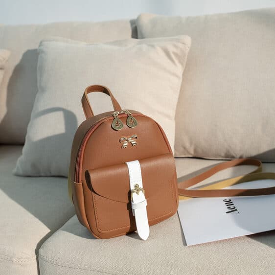 Lovely Gold Bow-Knot Brown Mini Backpack