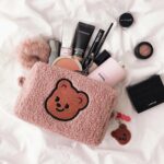 Lovely Happy Bear Burgundy Cosmetic Bag