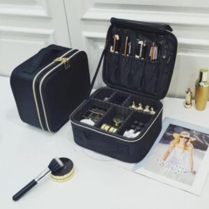 Lovely Multi-Compartment Black Makeup Bag