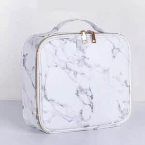 Lovely Multi-Compartment White Marble Makeup Bag