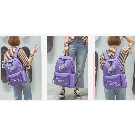 Lovely Neko Atsume Cat Violet School Backpack
