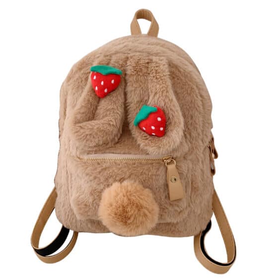 Lovely Rabbit Ear Strawberry Khaki Woman Backpack