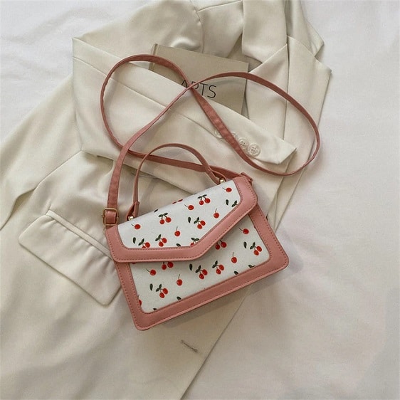 Lovely Red Cherries Pattern Trendy Pink Handbag